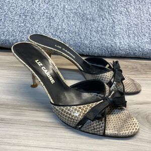 Liz Carine Snakeprint Leather Open Toe Bow Kitten Heel Size 39.5 / 9.5 Italy